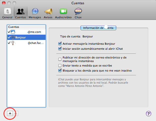 configuracion cuentas iChat