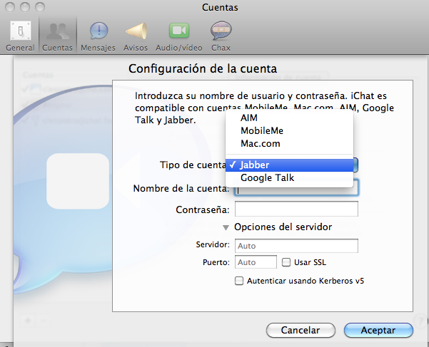 configuracion cuenta facebook chat en iChat