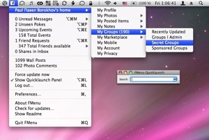 Pantalla de FMenu para Facebook